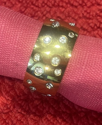 Gold Ring, Contemporary Style, studded with multiple asymmetrical crystals, size 5