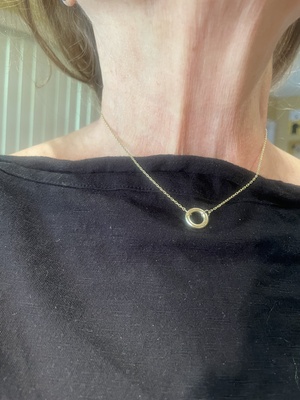 Gold Necklace, Circular Pendant with 4 crystals